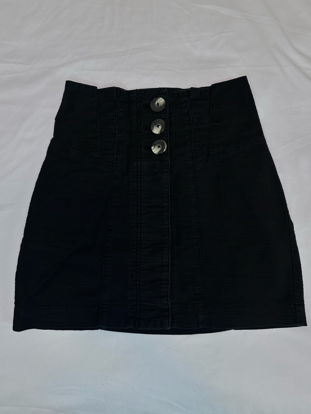 Free People Textured Button Front Mini Skirt Black High Rise Size 2